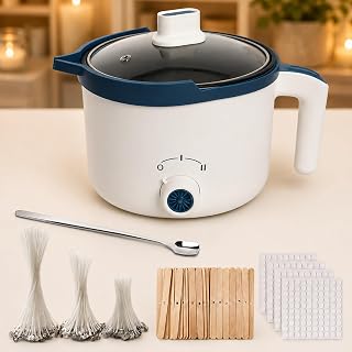 Podoy Wax Melting Pot for Candle Making, 1.8L Electric Candle Wax Melter | with Pouring Spout 90 Wicks 100 Wick Stickers 45 Centering Devices & Stirring Spoon, Electric Melter for Soy Paraffin Beeswax