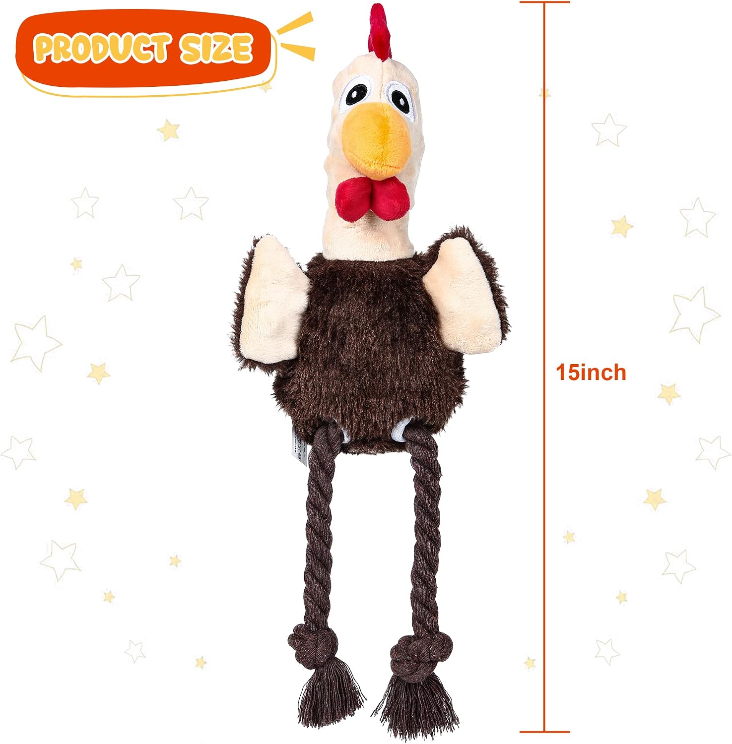 IOKHEIRA Dog Plush Toys for Aggressive Chewers, Indestructible Dog Squeaky Toys with Crinkle Paper, Durable Teething Chew Toys for Medium and Large Breed (Brown & White, Rooster)