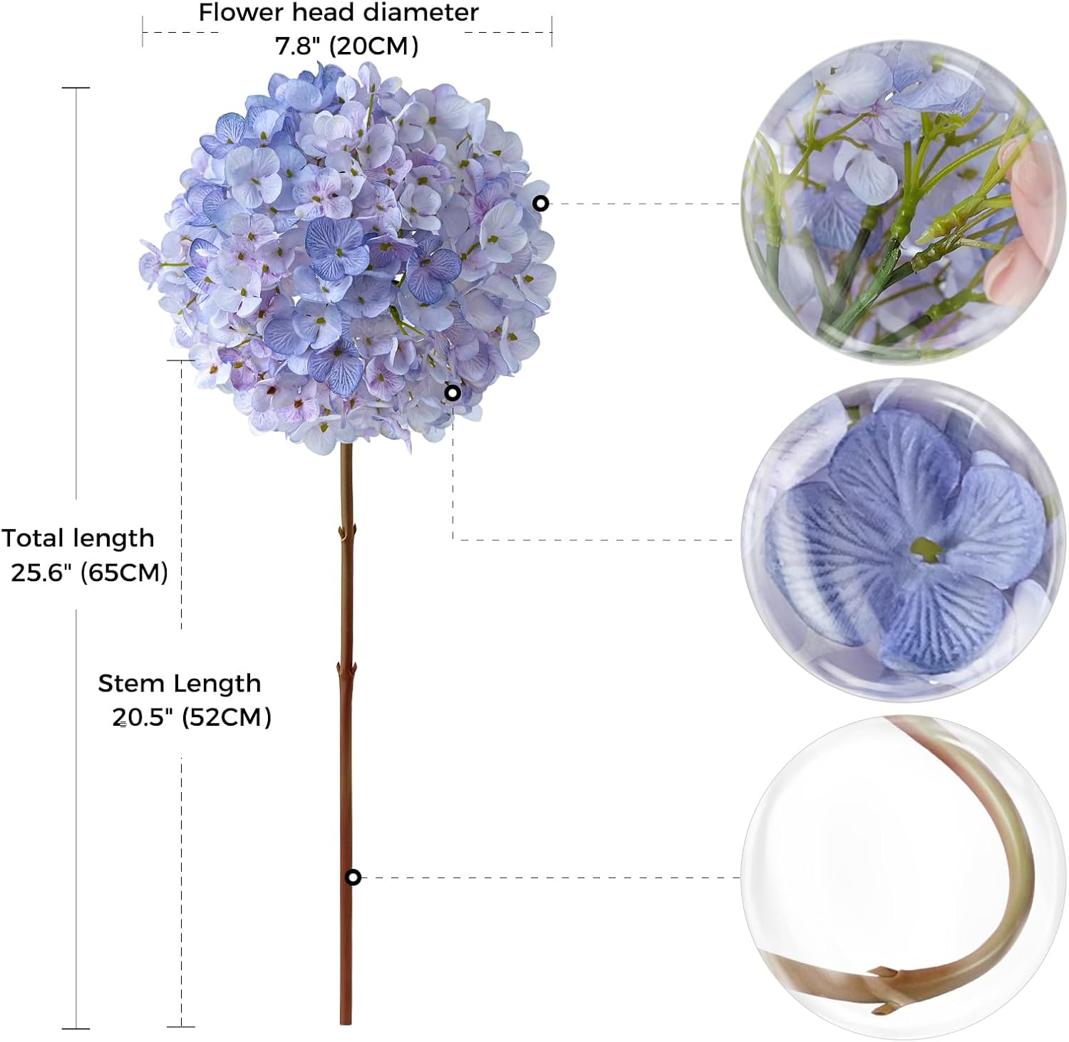 3PCS Purple Hydrangea Artificial Flowers 25.6" Large Fake Hydrangeas Flowers with Stems Faux Silk Bouquet for Indoor Home Decor Table Wedding Party Floral Outdoor Centerpieces - Image 2