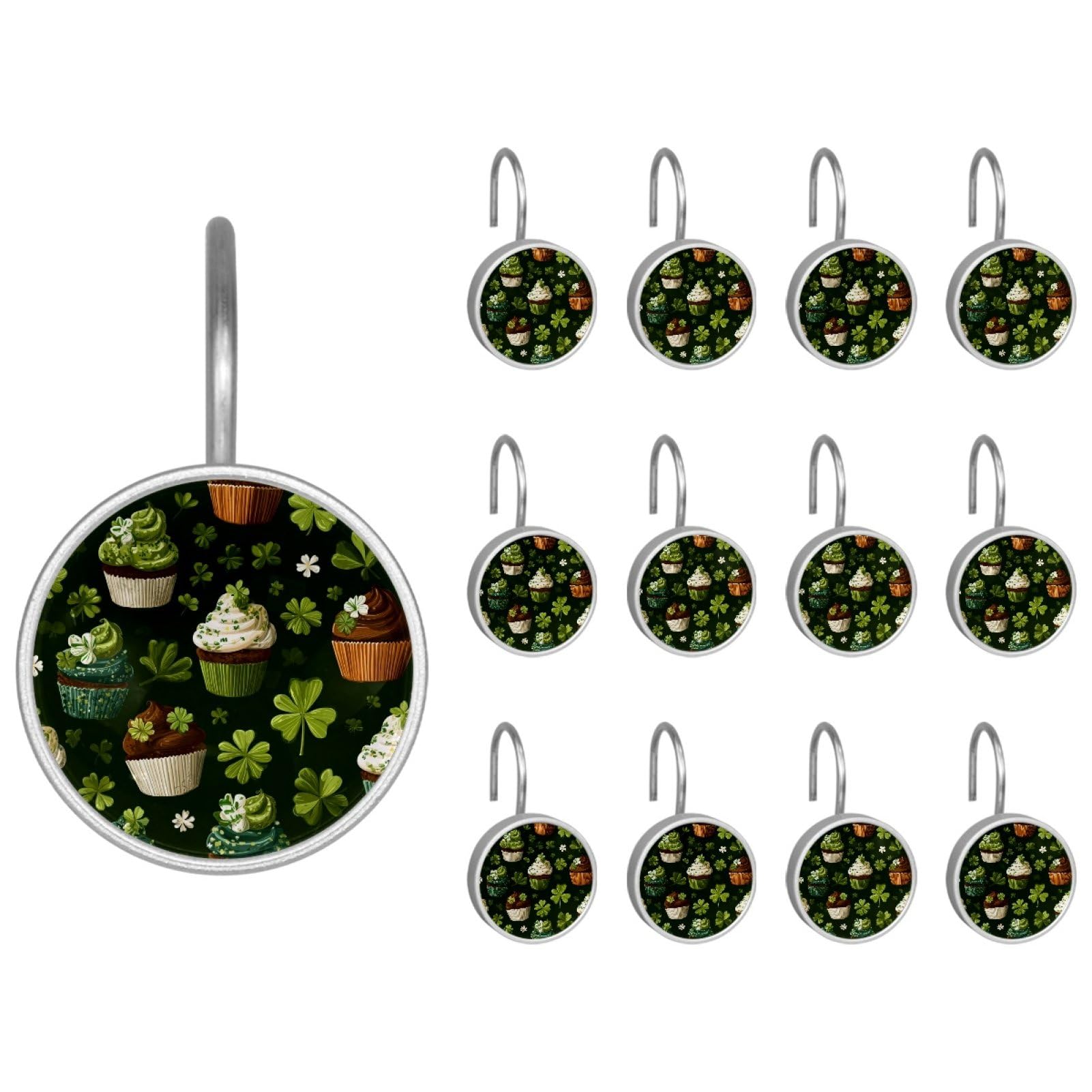 Happy St. Patrick's Day Decorative Shower Curtain Hooks Rings, Shower Hooks for Bathroom Shower Rods Curtains, 12pcs Shower Curtain Hooks