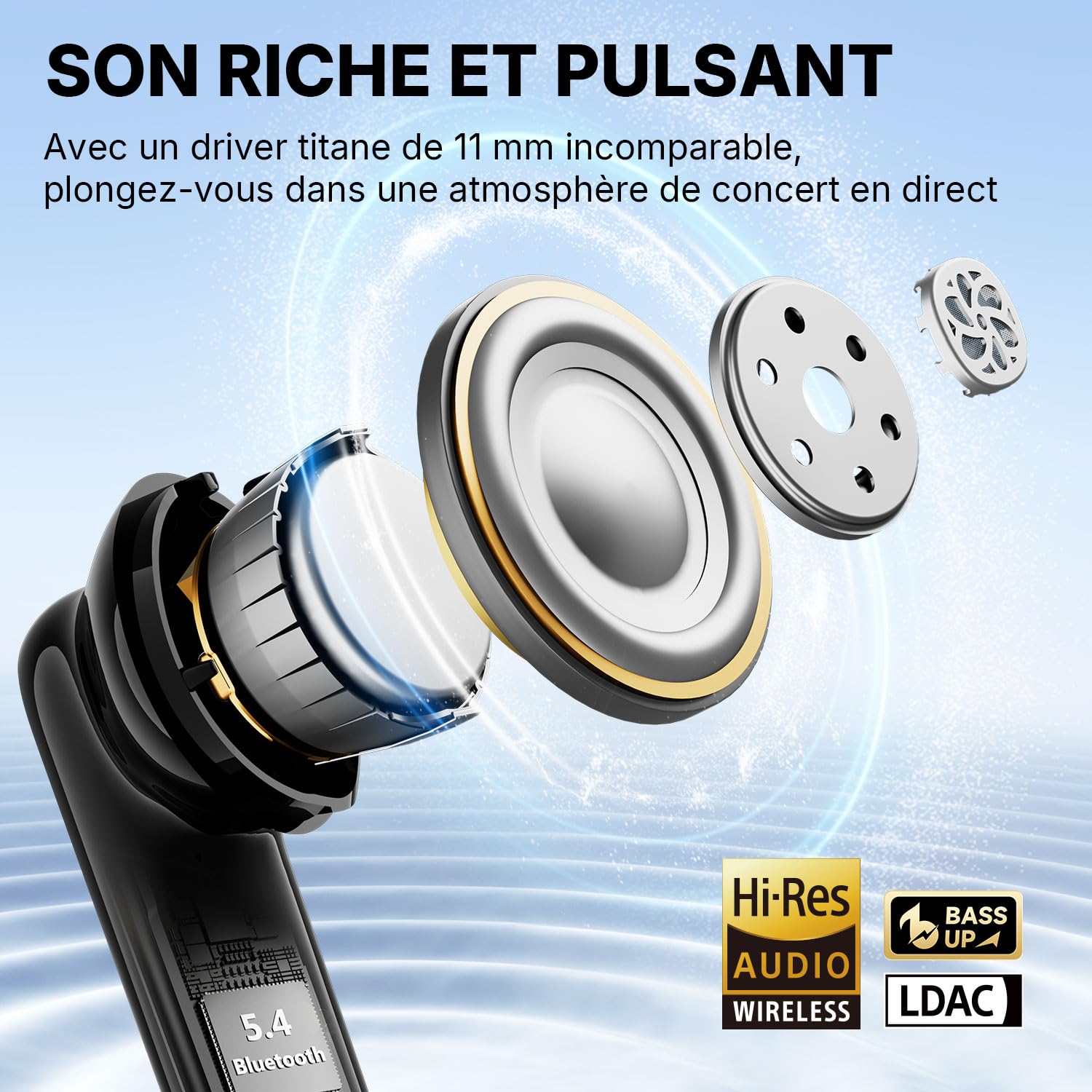 EarFun Air Pro 4i Écouteurs Bluetooth sans Fil, Ecouteurs sans Fil Réduction de Bruit Adaptative, LDAC Hi-Res Audio, 6 micros, 40H d'autonomie, Charge Rapide, Connexion multipoint