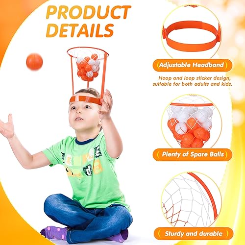 Miniatura 9 de Libima Juego de 12 piezas de aro para la cabeza, juego de fiesta de baloncesto para niños y adultos, portátil, ajustable, diadema de red con bolas