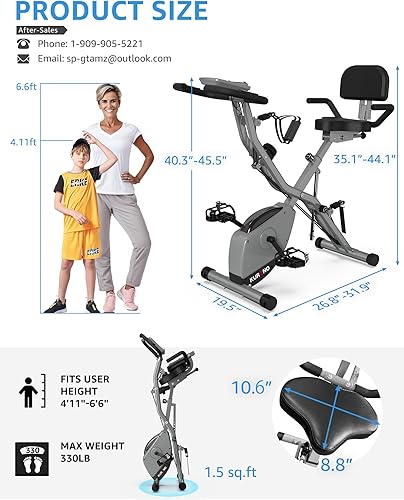 Miniatura 6 de Bicicleta estática de interior para personas mayores, bicicleta estacionaria plegable 5 en 1 con resistencia magnética de 16 niveles y paseo en tres