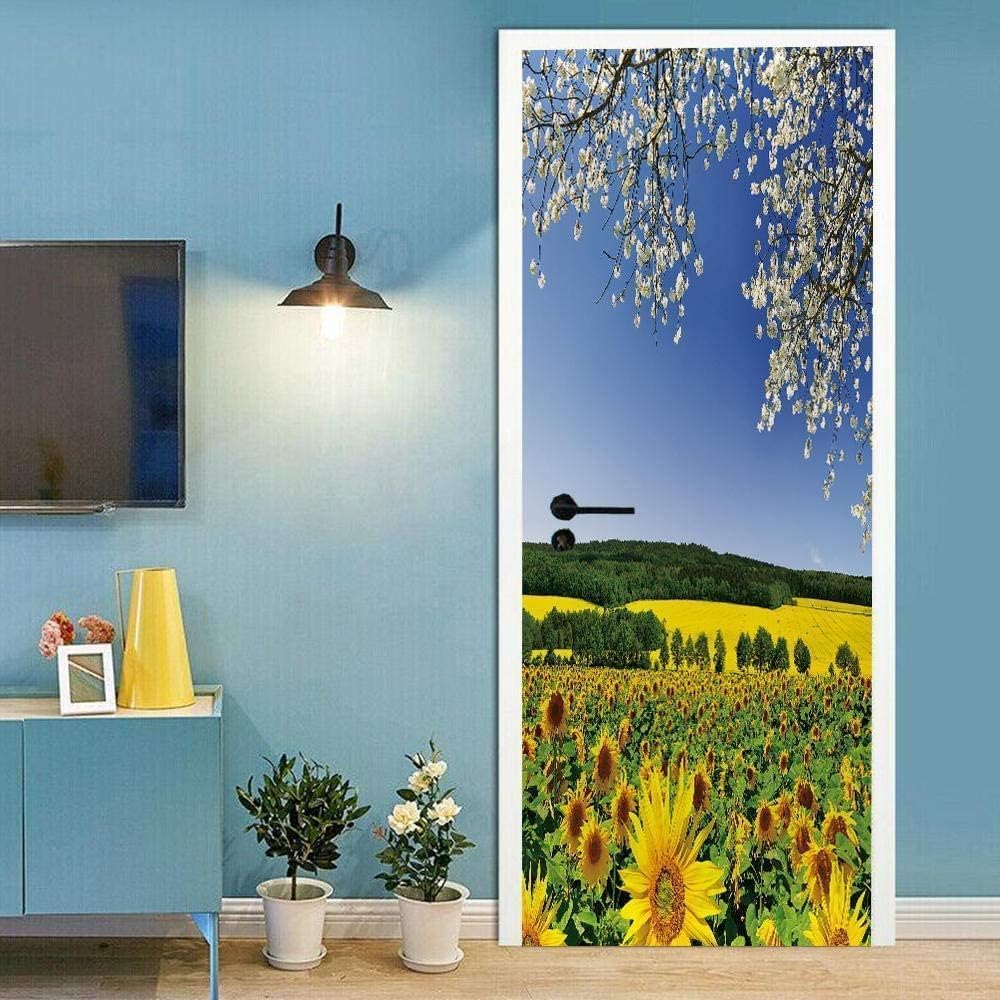Fykjgs Modern Sunflower Door Stickers for Interior Doors Garden 3D Door Decals Art Sticker Self Adhesive Door Murals for Bedrooms Living Room Bathroom Home Decor G300?95x215 cm?