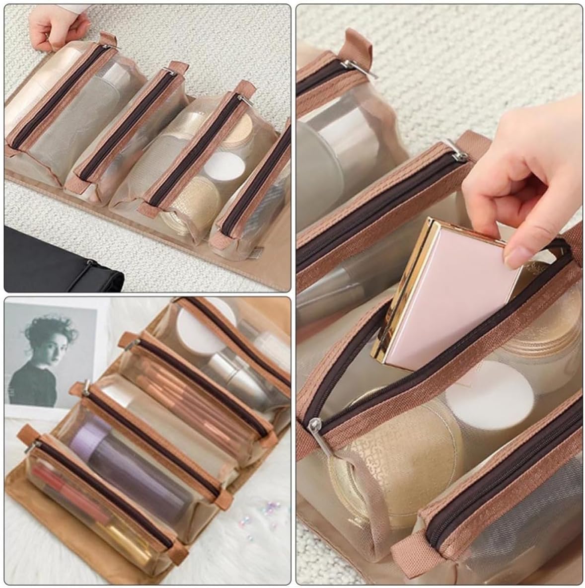 VOSAREA Portable Travel Cosmetic Bag Foldable Four in One Organizer image 3