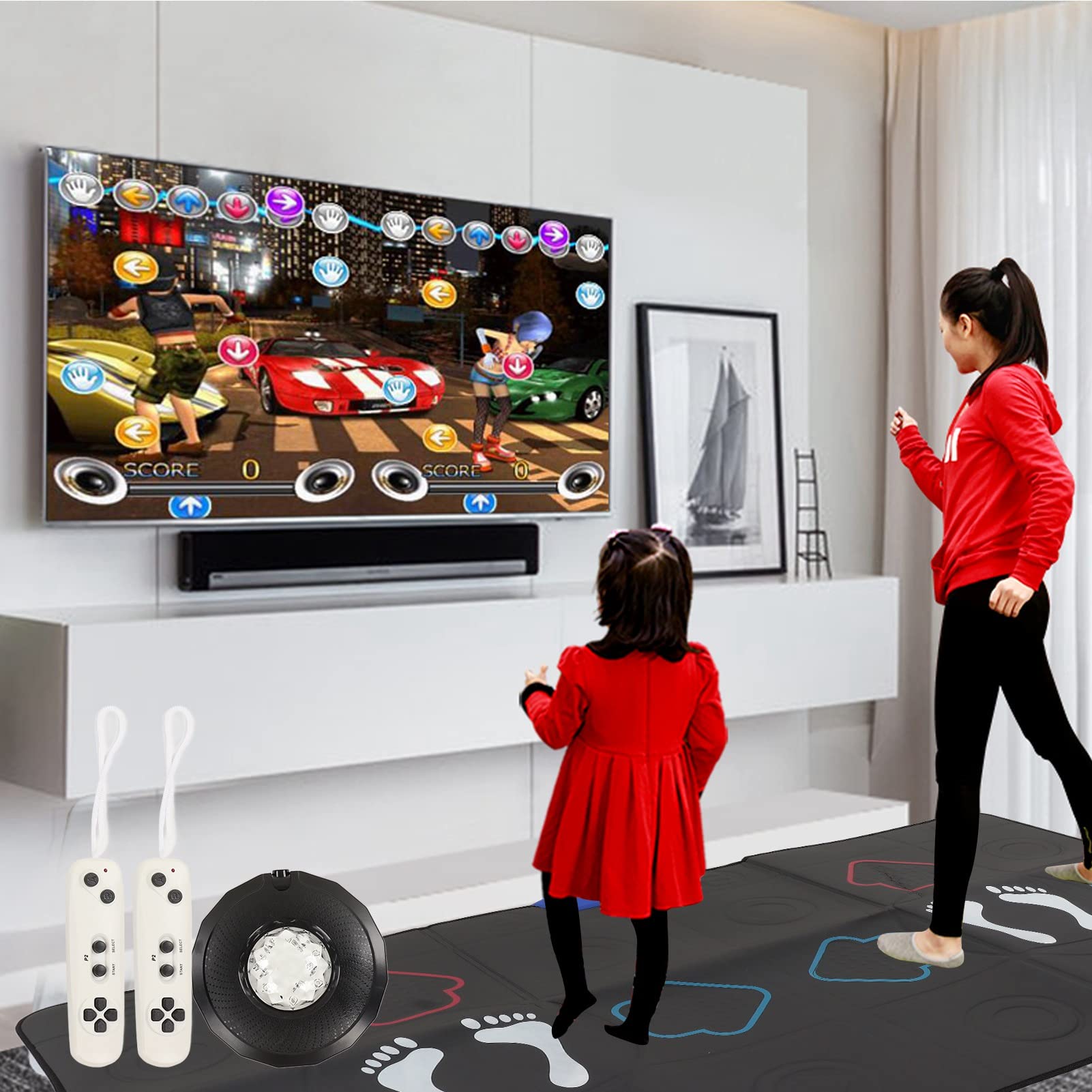 Mata do Tańca dla Dzieci i Dorosłych, Bezprzewodowa Muzyczna Elektroniczna Mata do Tańca z kamerą AR, 76+ Pieśni, 2 Kontrolery z Czujnikiem Ruchu, Interfejs HDMI do Telewizora PC