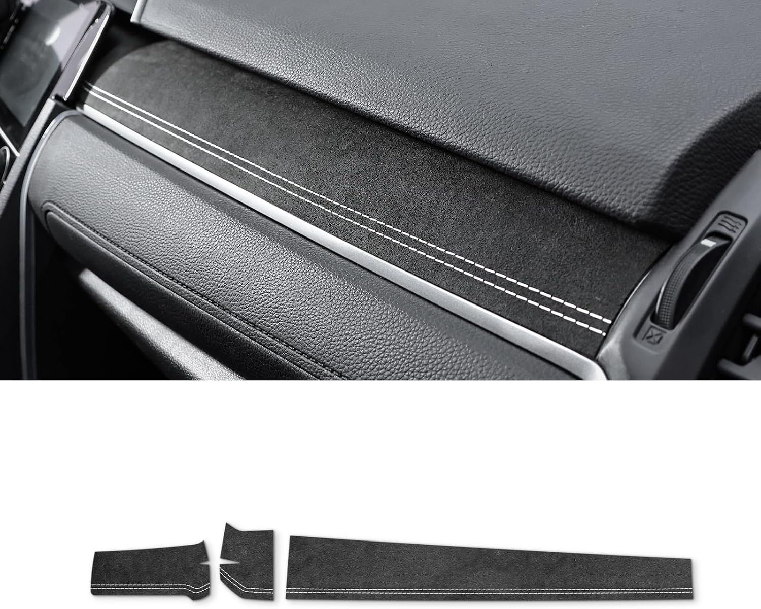 BETTERHUMZ Dashboard Panel Cover Trim Compatible with 10th Gen Honda Civic 2021 2020 2019 2018 2017 Suede Carbon Leather Decor Sticker Car Interior Molding Accessories (Suede Black)