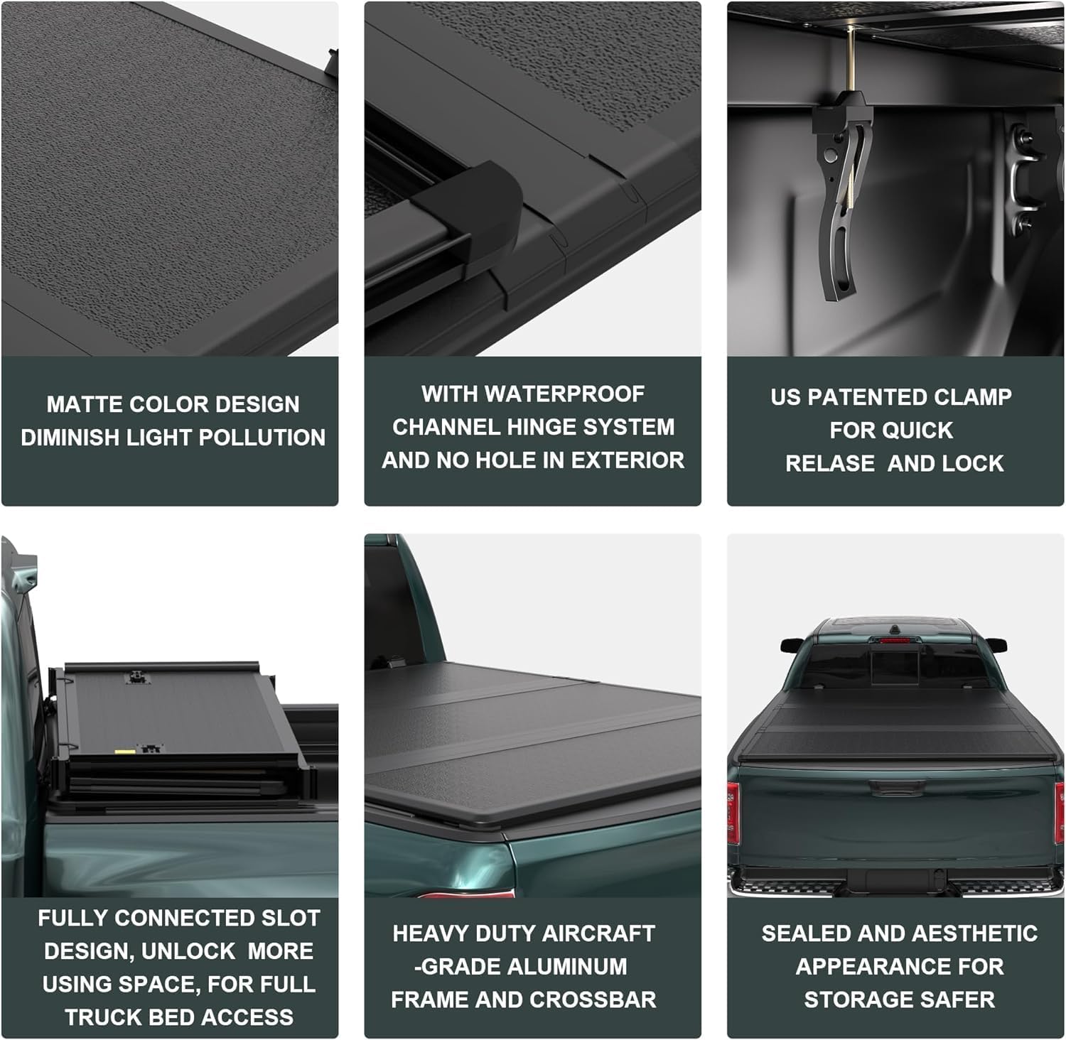 5FT Hard Tri Truck Bed Tonneau Cover Compatible for 2015-2026 GMC Canyon Chevy Colorado Pickup Aluminum Short Bed, 60 inch w/Secure Clamps