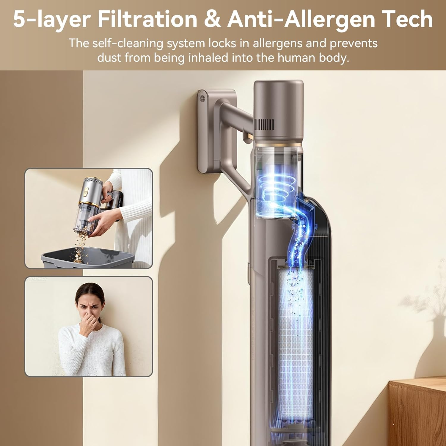 DREAME Z10-W Cordless Vacuum Cleaner with Self-Emptying Base (90 Days), Powerful Suction, Tangle-Free Brush for Pet Hair, 60min Runtime, HEPA Filtration, Cordless Stick Vacuum for Carpets & Hardfloor