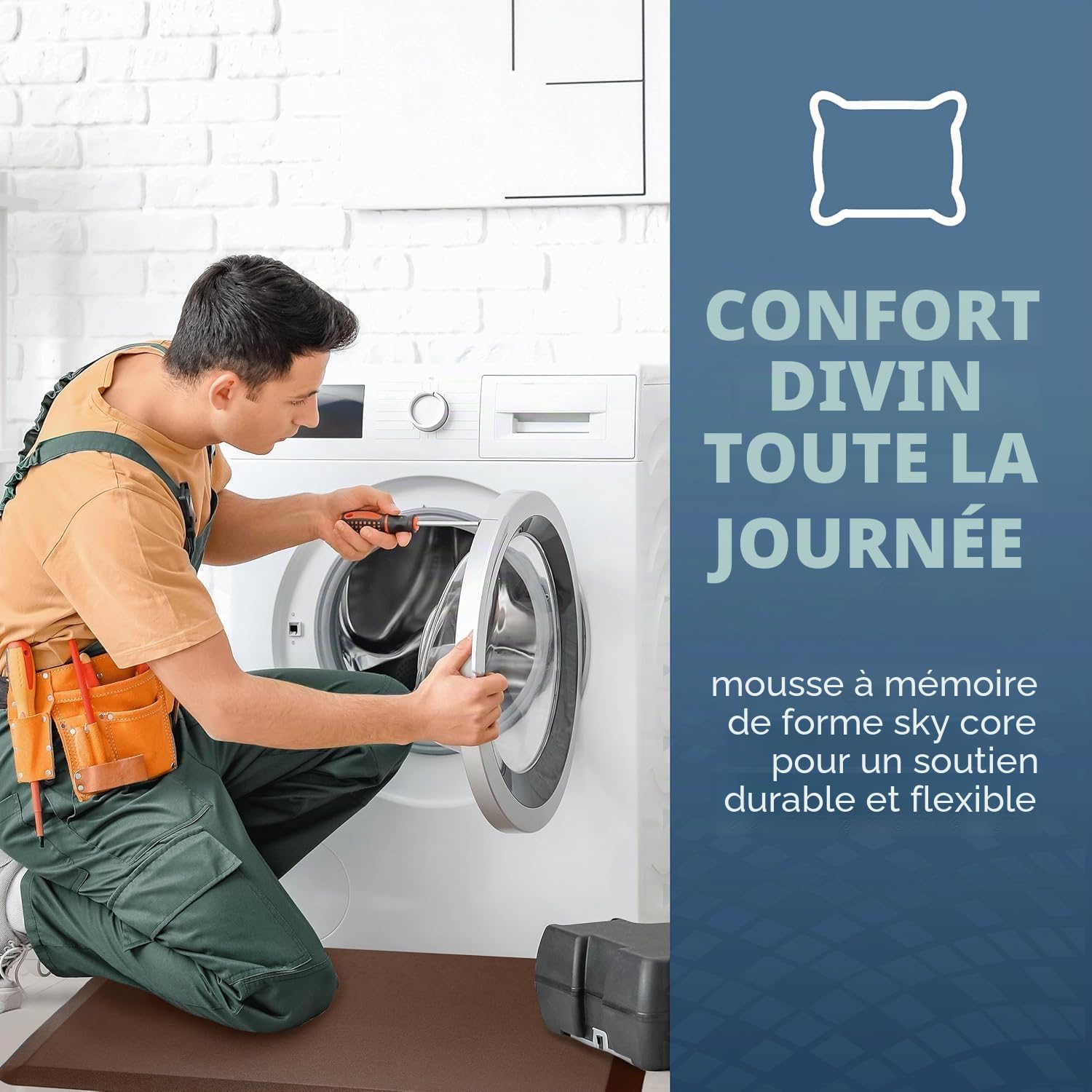 Tapis de cuisine rembourré, antidérapant, absorbable et anti-fatigue pour le sol de la cuisine, le bureau debout, le bureau et le garage (beige, 50 x 99 cm)