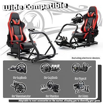 Dardoo Racing Simulator Cockpit with Red Seat Fit for Logitech G29 G920, for Thrustmaster T300RS TX, for Fanatec, for PC, Adjustable Driving Gaming Frame,Not Included Shifter,Steering Wheel & Pedals