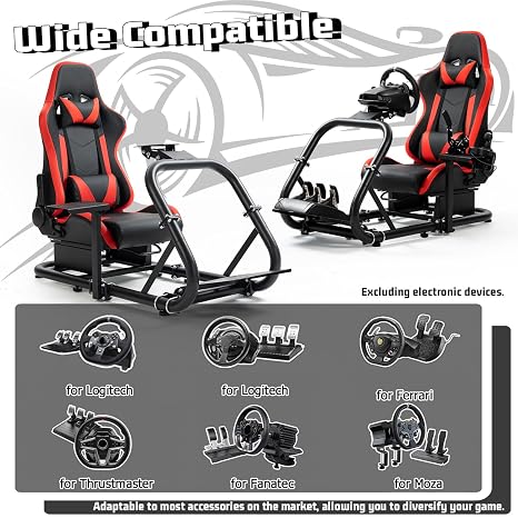 Dardoo Racing Simulator Cockpit with Red Seat Fit for Logitech G29 G920, for Thrustmaster T300RS TX, for Fanatec, for PC, Adjustable Driving Gaming Frame,Not Included Shifter,Steering Wheel & Pedals