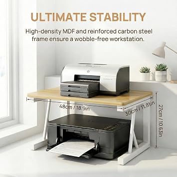 Metal Wood Desktop Printer Stand,2 Tier Printer Stand with Storage Multi-purpose Printer Table,Office Storage Shelves for Printer & Fax,Space Saving,Compact Desk Organizer for Kitchen Worktop Storage