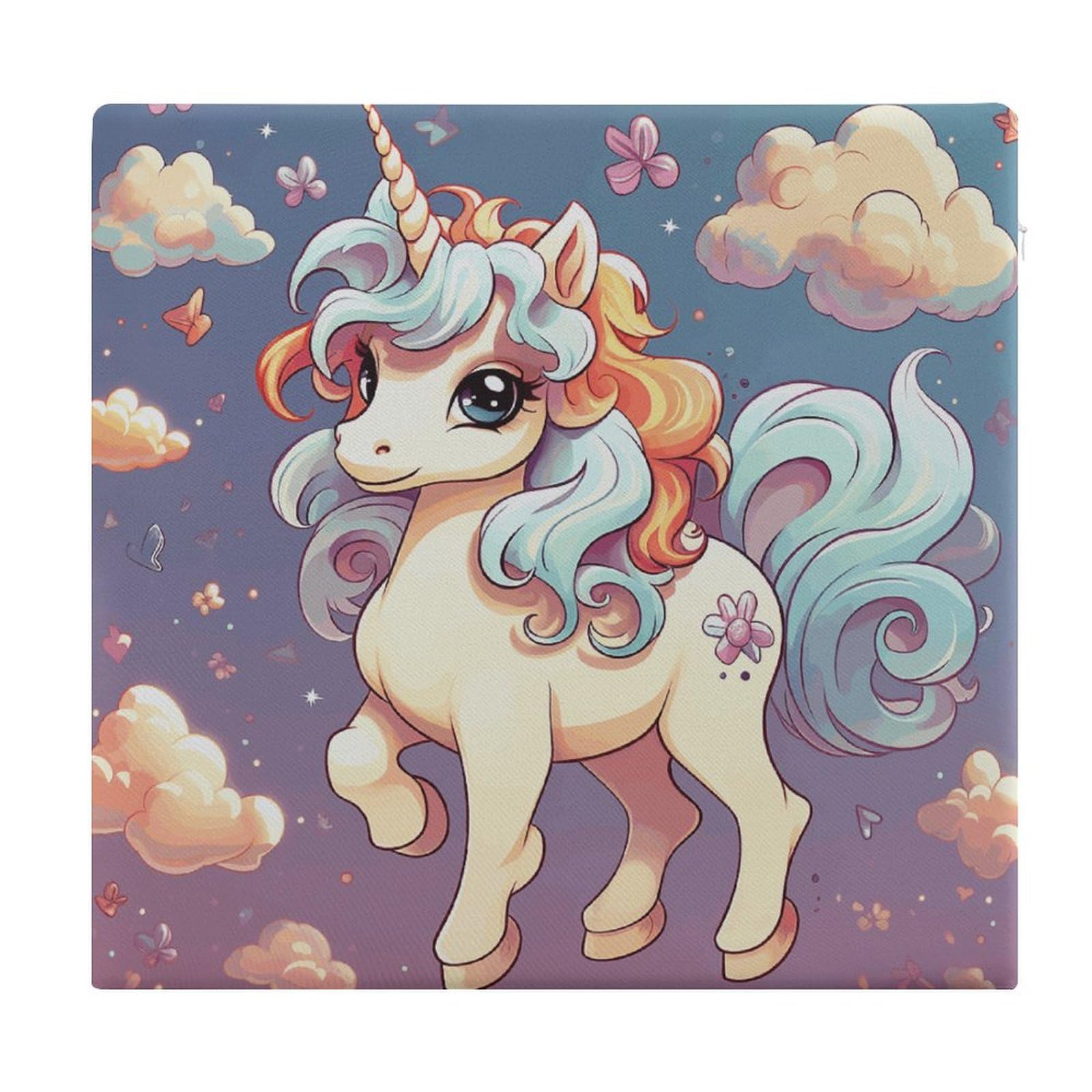 FekiLoot - Cartoon Horse Rainbow Square Seat Cushion, Non-Slip Memory Foam Cushion, Comfortable Meditation Floor Cushion for Kitchen Dining Room