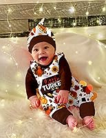 Vista 2 de KANGKANG Traje de Acción de Gracias para bebé niño My First Thanksgiving ropa mameluco + overol de pavo + sombrero conjunto de 3 piezas