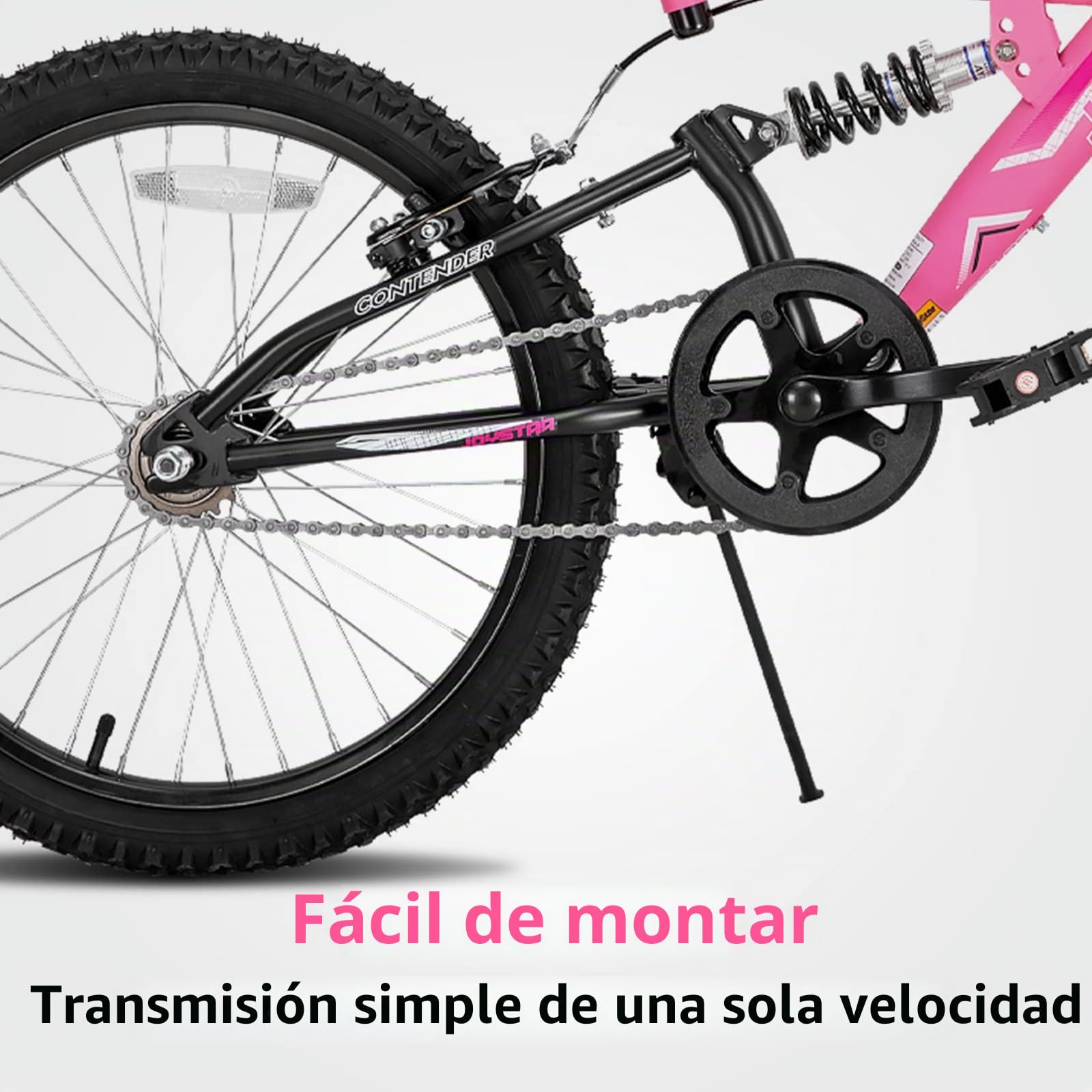 JOYSTAR Contender 20" Bicicleta de montaña para niños con suspensión, Cuadro de Acero y transmisión de 1 Velocidad con Pata de Cabra, Azul y Negro,Verde,Rosa
