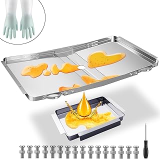 KOSGHO Gas Grill Grease Tray Replacement Parts, 25"-34" Universal Adjustable Grease Tray with Catch Pan Stainless Steel Drip Pans Set BBQ Grill Grease Tray for Dyna Glo, Nexgrill, Backyard Grill