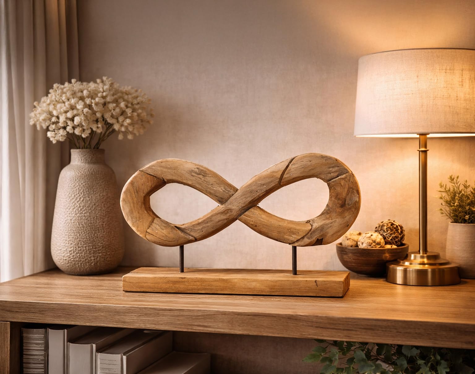 formano Unendlichkeit Deko Objekt Teakholz Massives Holz-Design auf Sockel 50 cm Zeitlose Skulptur für Wohnzimmer, Regal & Sideboard, natürlich & modern