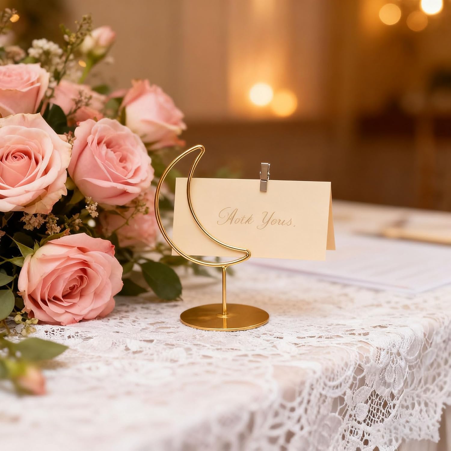Tnfeeon 6PCS Table Number Stands, Place Card Holders for Wedding Centerpieces Birthday Party Photo Picture Frame Display Moon Shaped
