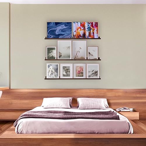 Miniatura 2 de AZSKY Estantes flotantes de nogal profundo estantes largos de almacenamiento de pared de nogal oscuro 48 pulgadas montaje en pared para colgar fotos