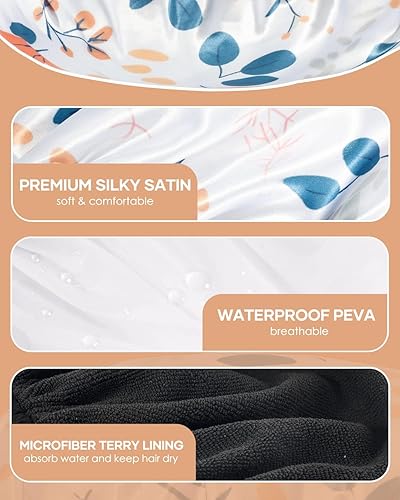 Miniatura 2 de Aquior Gorro de ducha con forro de rizo para mujer, gorro de ducha reutilizable, triple capa impermeable, extra grande para mujeres de pelo largo
