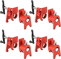 Vista 7 de juego de abrazaderas para tubos de encolado de madera de 3/4" con diseño de pie único en rojo. Abrazadera de barra resistente de hierro fundido