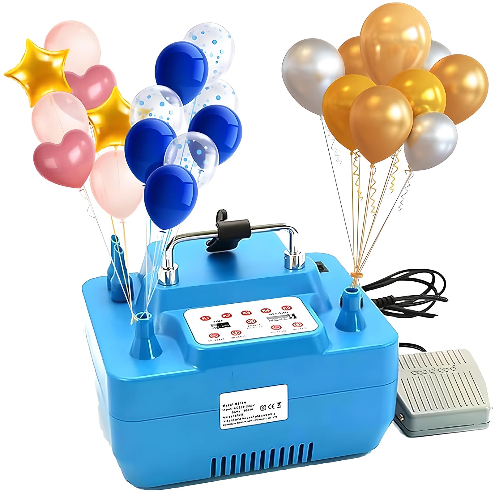 Elektryczna pompa balonowa z timerem, zestaw inflatorów podwójnej dyszy, zasilana baterią, szybka inflacja 30s dla balonów lateksowych/foliowych, cichy projekt, kontrola stopy/ręki, narzędzie