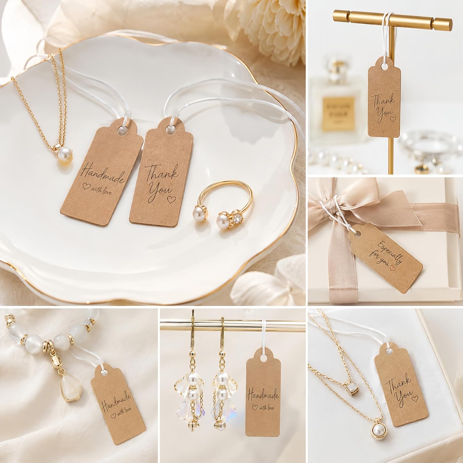 300 Pcs Small Price Tags with Elastic String, Brown Kraft Jewelry Tags for Pricing, Writable Mini Hang Tags for Rings, Earrings, Bracelets, Clothing, 1.02 x 0.47 in image 4