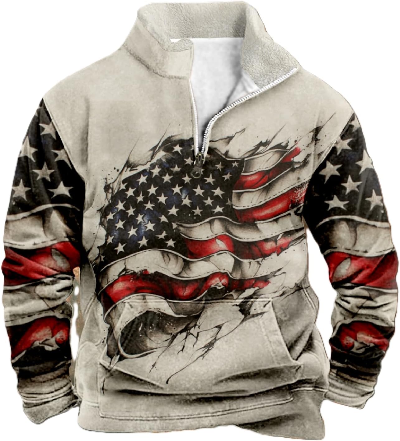Hoodies For Men Wolf Print Long Sleeve Half Zip Pullover Big And Tall Graphic Winte...