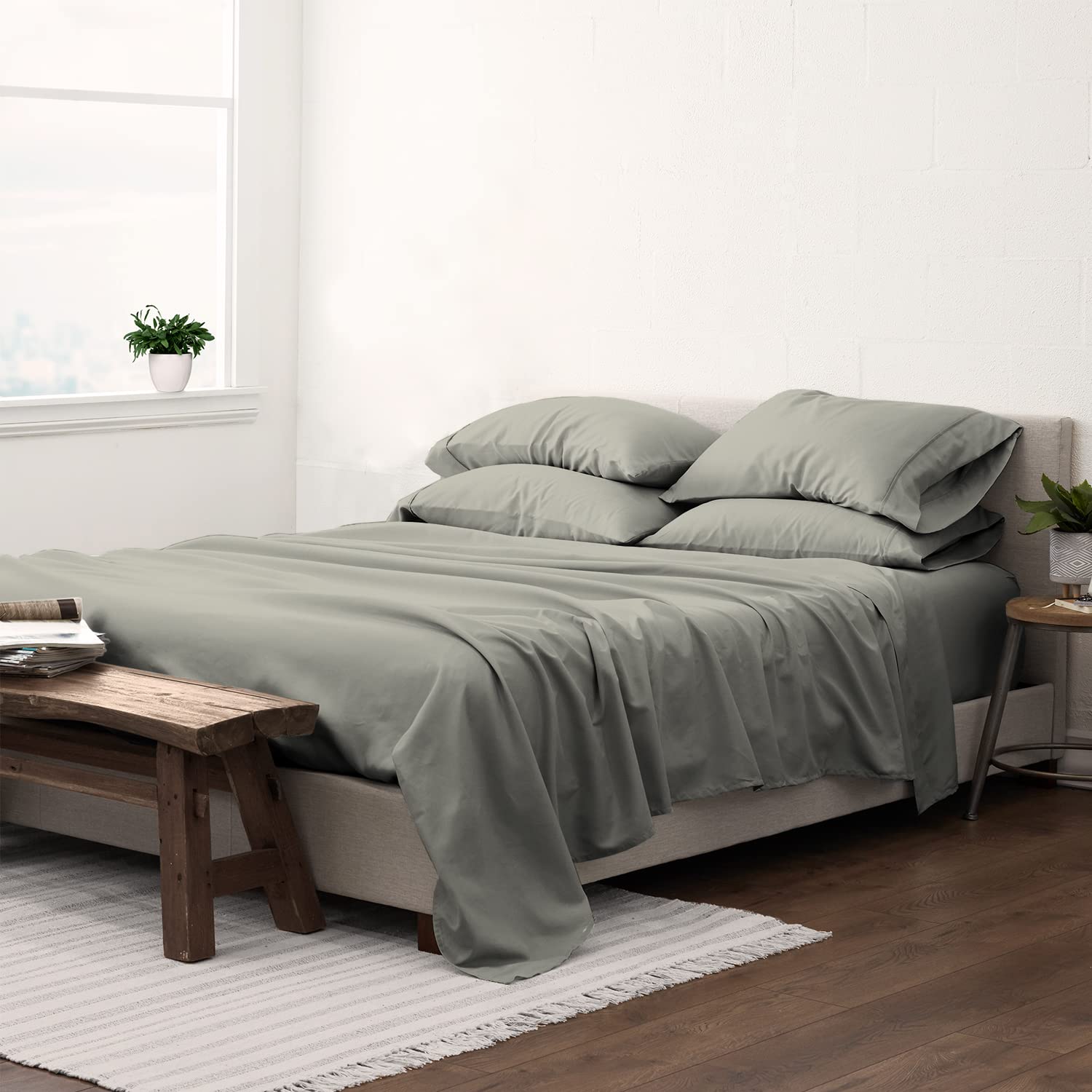 Pizuna Pure 100 Luxury Cotton Queen Size Sheet Set Silver 1000 Thread Count Long Staple Cotton Thick Queen