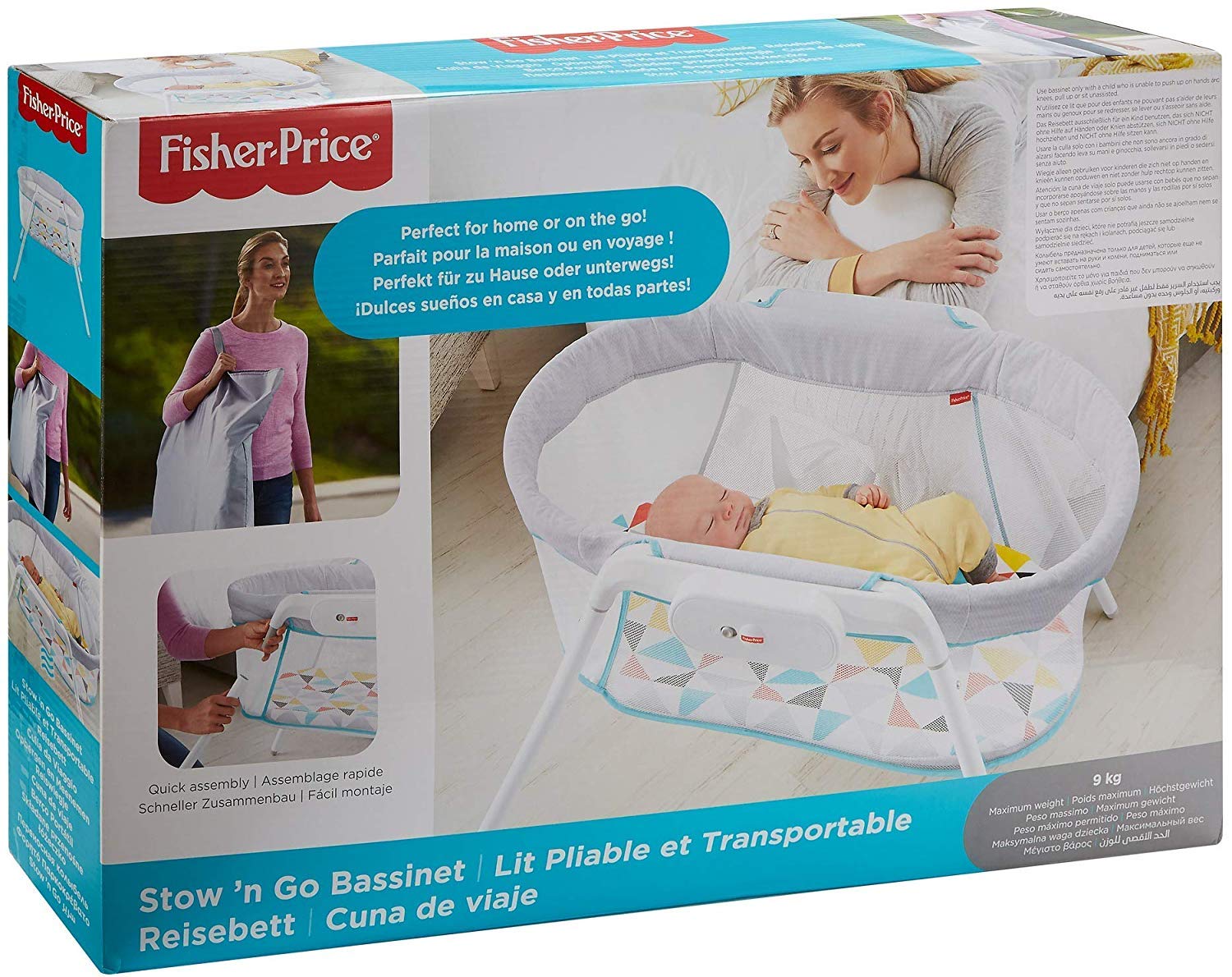 Fisher-Price - Dolci Sogni Culla per Neonati, Include Gambe Rimovibili e 1 Pratica Borsa da Viaggio, Multicolore, GBR67