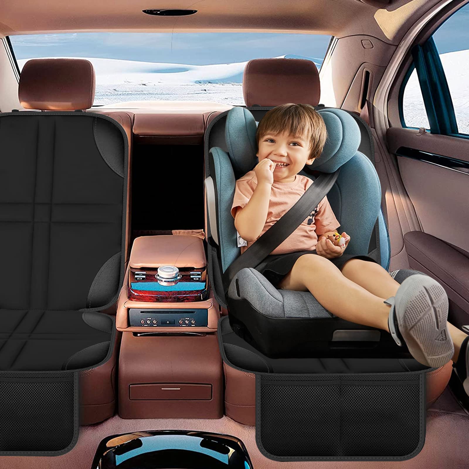Elsrantor 2 Piezas Protector Asiento Coche Silla Bebe, Universal Funda Coche Asiento Compatible Isofix con Organizador Bolsillos, Antideslizante Impermeable Protector Seguro para Asiento Infantil — view 6