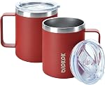 2 pcs Mug de café isolé, BJPKPK 14oz Tumbler isolé avec couvercle, tasses à café en acier inoxydable avec couvercle antidérapant