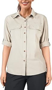 33,000ft Women's UPF 50 UV Sun Protection Shirt, Cool Quick Dry Long Sleeve Outdoor Fishing Hiking Safari Travel Shirt