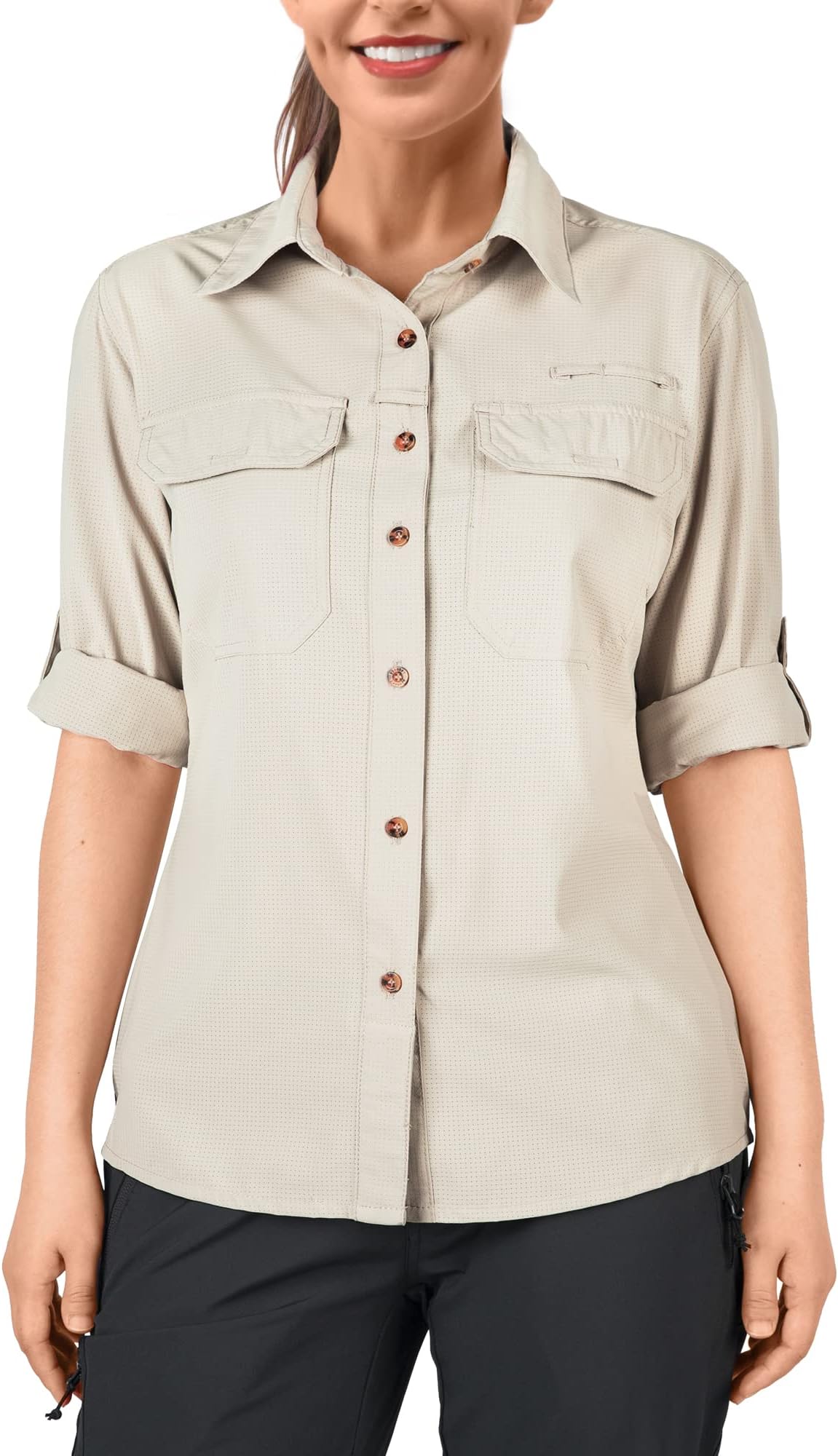Women's Long Sleeve Hiking Shirt Casual Safari Tops UPF50+ UV Protection Clothing, Ladies Fashion Outdoor Quick Dry Shirts for Walking Fishing Golf