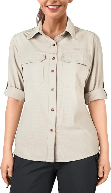 33,000ft pour femme UPF 50 UV Chemise de protection contre le soleil, Cool rapide à sec manches longues pêche extérieure Randonnée Safari Travel Shirt