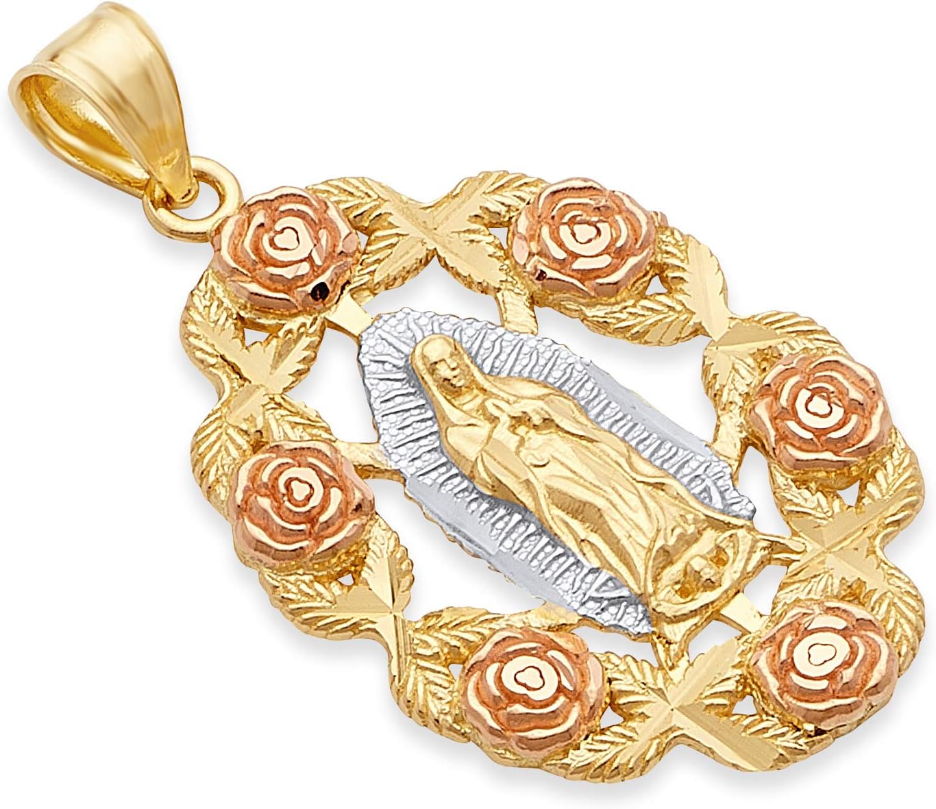 14k REAL Tri Color Gold Religious Our Lady of Guadalupe Charm Pendant