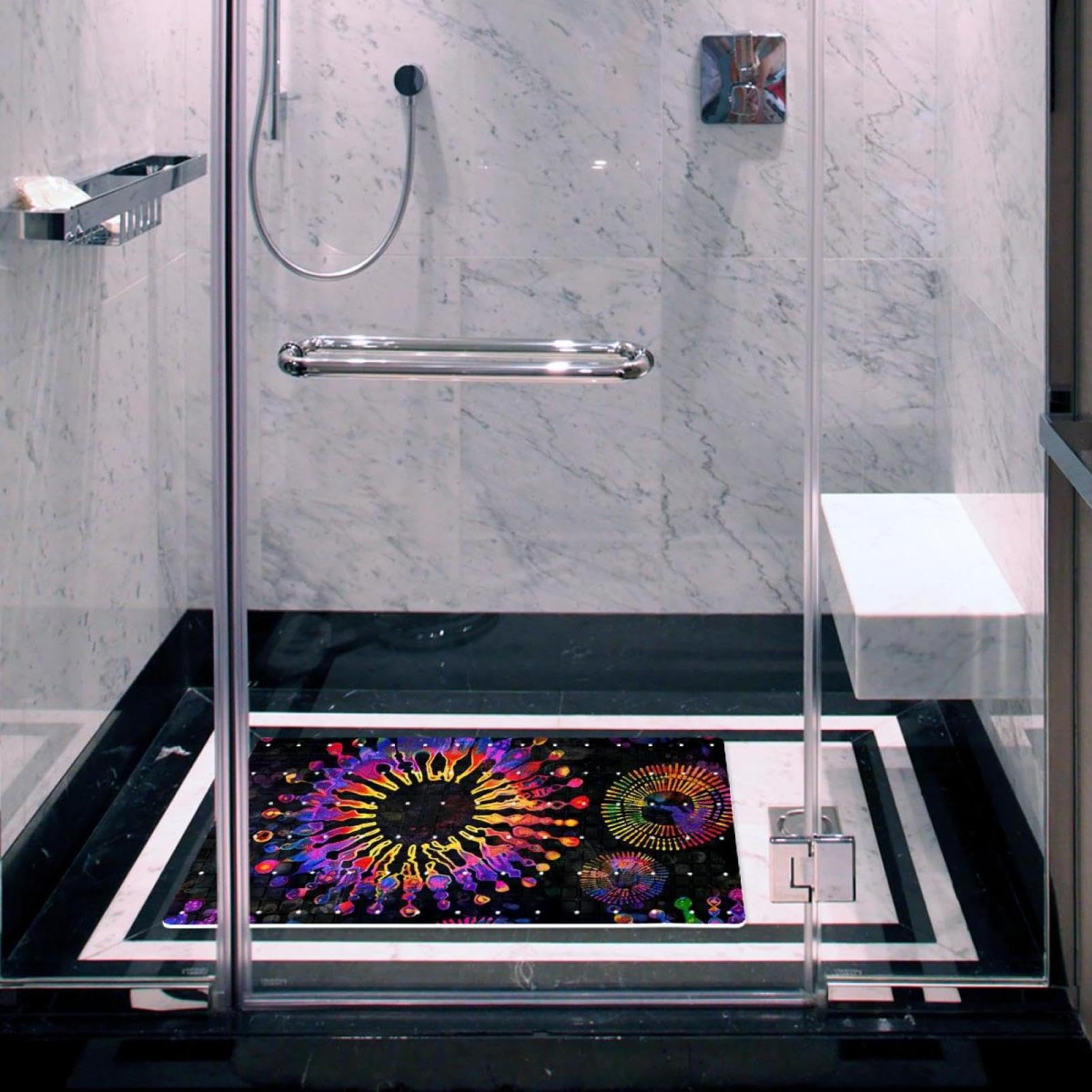 Tapis de bain de qualité supérieure - Antidérapant, facile à nettoyer et sans danger pour toute la famille - Fond noir tie-dye