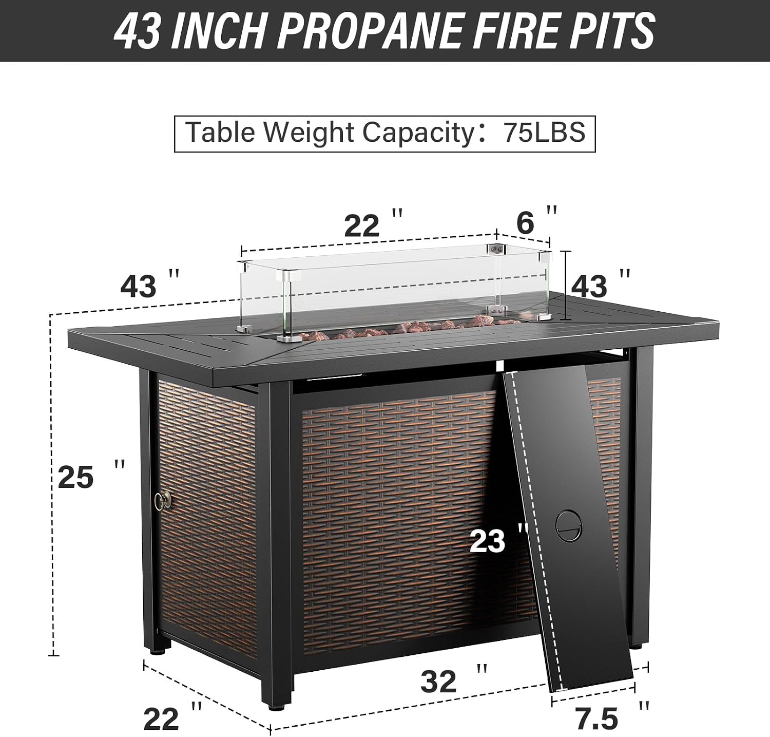 Belord Patio Furniture Set with Fire Pit Table - 8 Piece Outdoor Wicker Furniture Set with 43" 50000 BTU Propane Fire Pit and Rocking Chairs Patio Conversation Set for Deck Outside Backyard Red