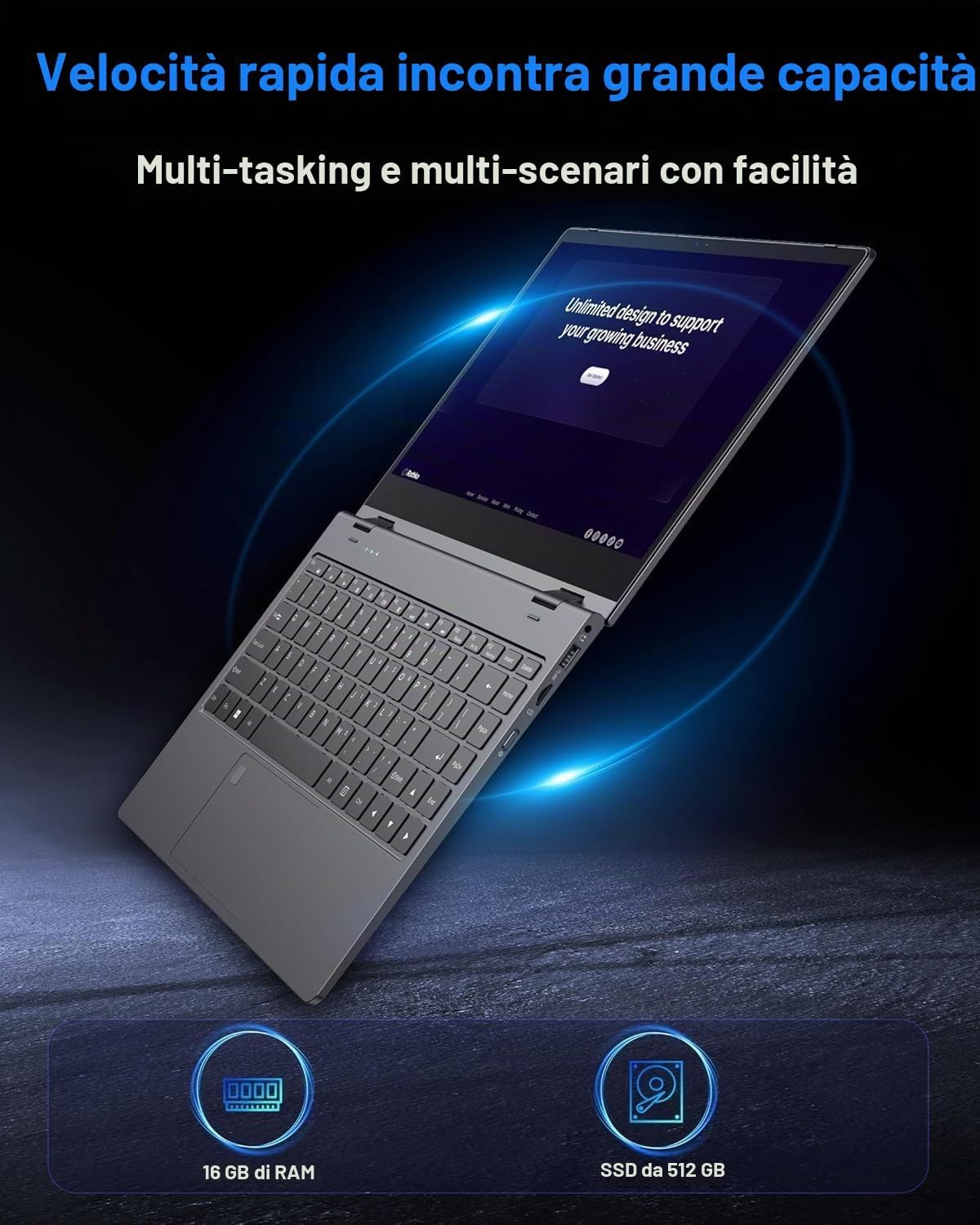 2 in 1 Computer Portatile PC Portatile N100 (fino a 3,4 GHz),16 G RAM 512 G SSD,Touch Screen Pieghevole 14,1 Pollici Mostra, Dual Band WiFi BT5.0,Digitare C,Sblocco Impronta Digitale Computer