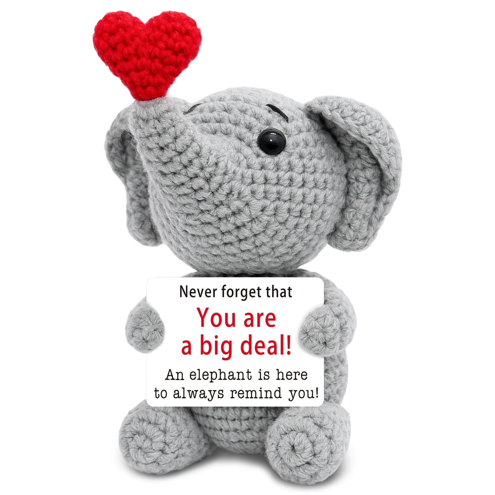 Crochet Positive Elephant Good Luck Charm, Soft Positive Doll with Inspirational Card,Lightweight Crochet for Home and Office, Thoughtful Elephant Gifts, You Are a Big Deal
