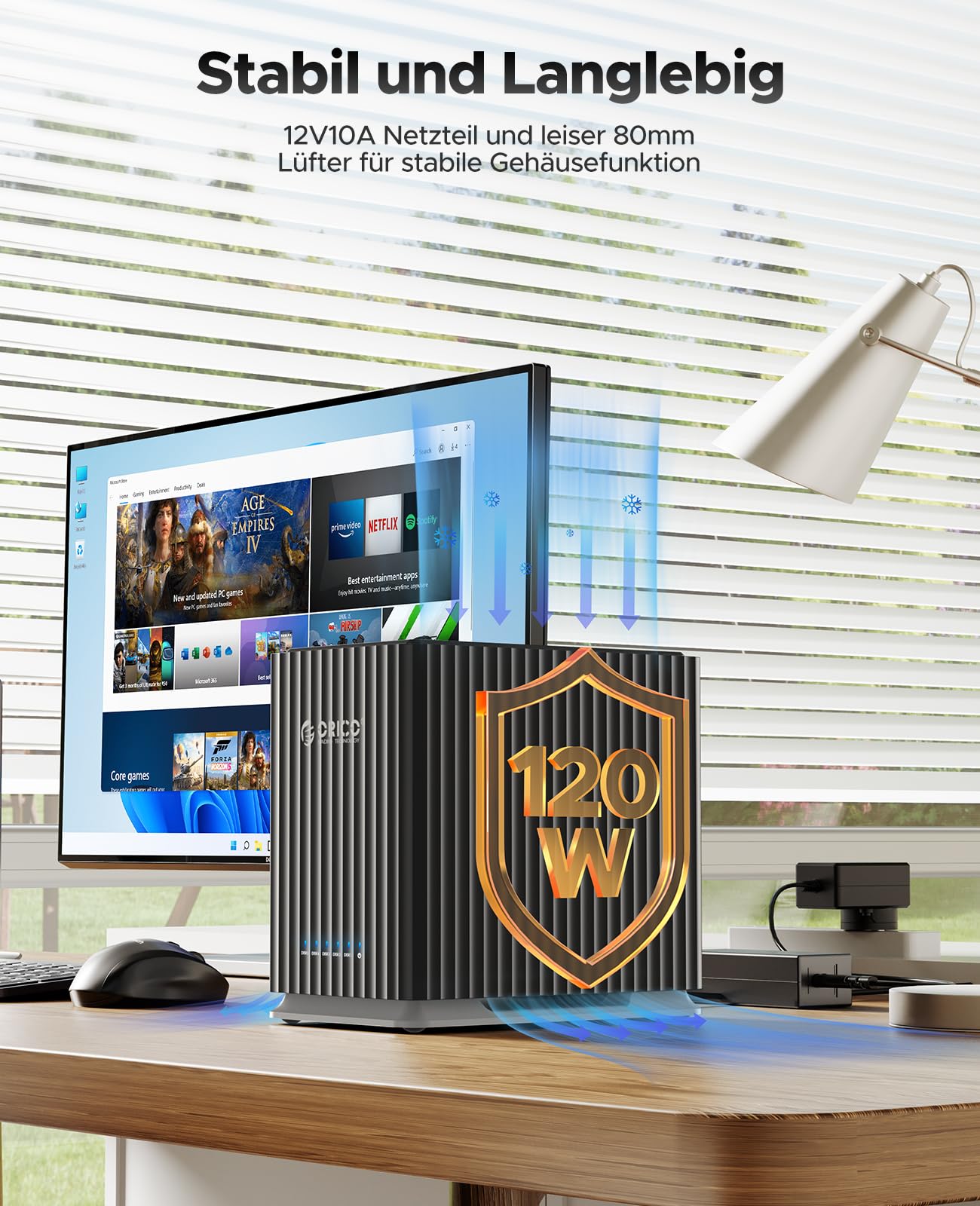 ORICO USB C Boîtier à 5 Baies pour Disques Durs avec Adaptateur Secteur 12V/10A, Max. 110 to pour la Gestion des Données Personnelles - 9758C3