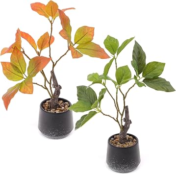 Gresorth 2 Pack 11.8 Inch Artificial Bonsai Potted Plants Fake Plants with Pebbles Realistic Greenery Potted Decor for Indoor Office Decoration Garden Landscapes