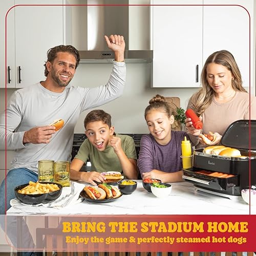 Miniatura 6 de Kusini Máquina de vapor para perros calientes con calentador de bollos, 24 perros calientes y 12 bollos - Vaporizador eléctrico de alimentos para