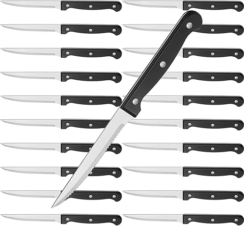 20 cuchillos de carne a granel de acero inoxidable de 9 pulgadas con mango triple remachado, juego de cuchillos de carne afilados para cocina,