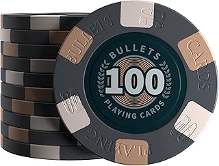 Bullets Playing Cards, 25x Keramik Pokerchip Richie, Wert 100, für Pokerset, 10g, 4cm Durchmesser (Schwarz)