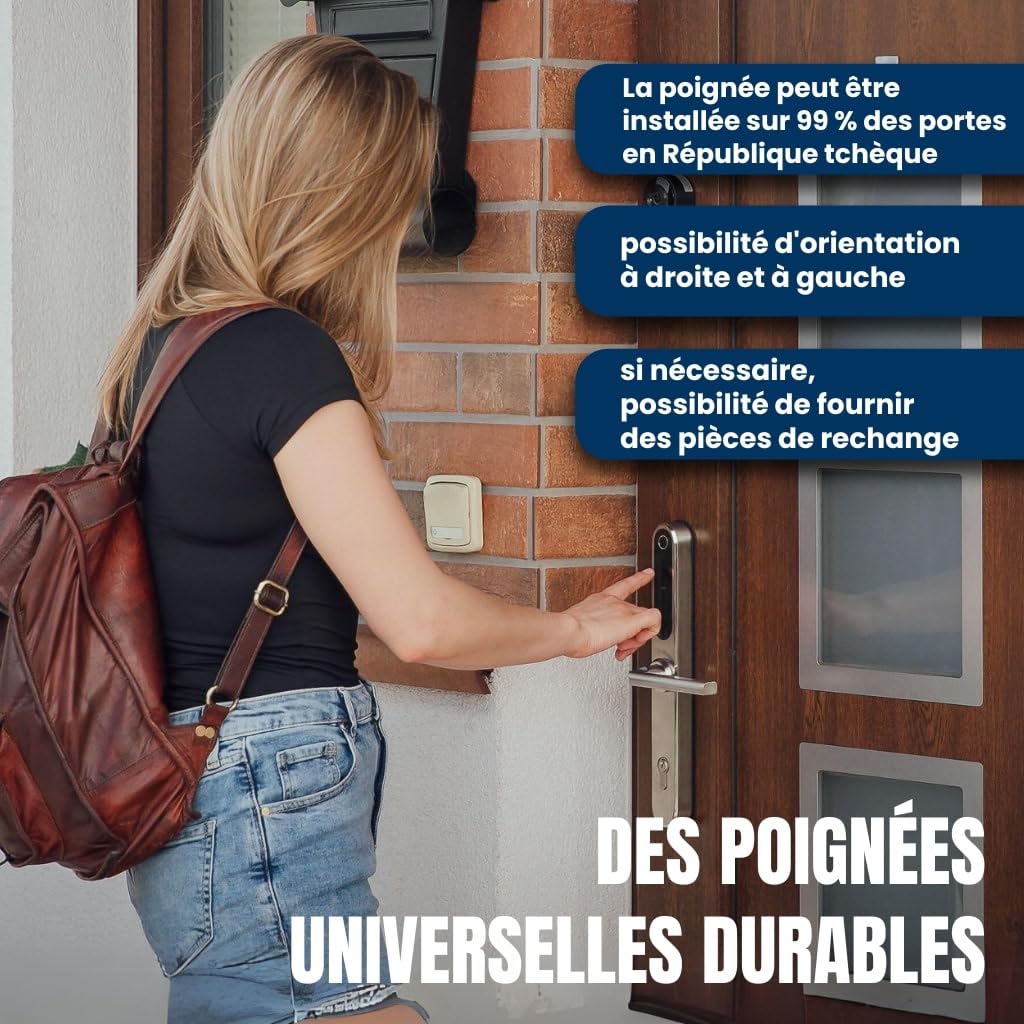 Serrure de porte intelligente Tuya avec poignée – Accès sans clé par code, empreinte ou mobile – Verrou électronique pour porte en bois, aluminium ou portail extérieur - 72 mm