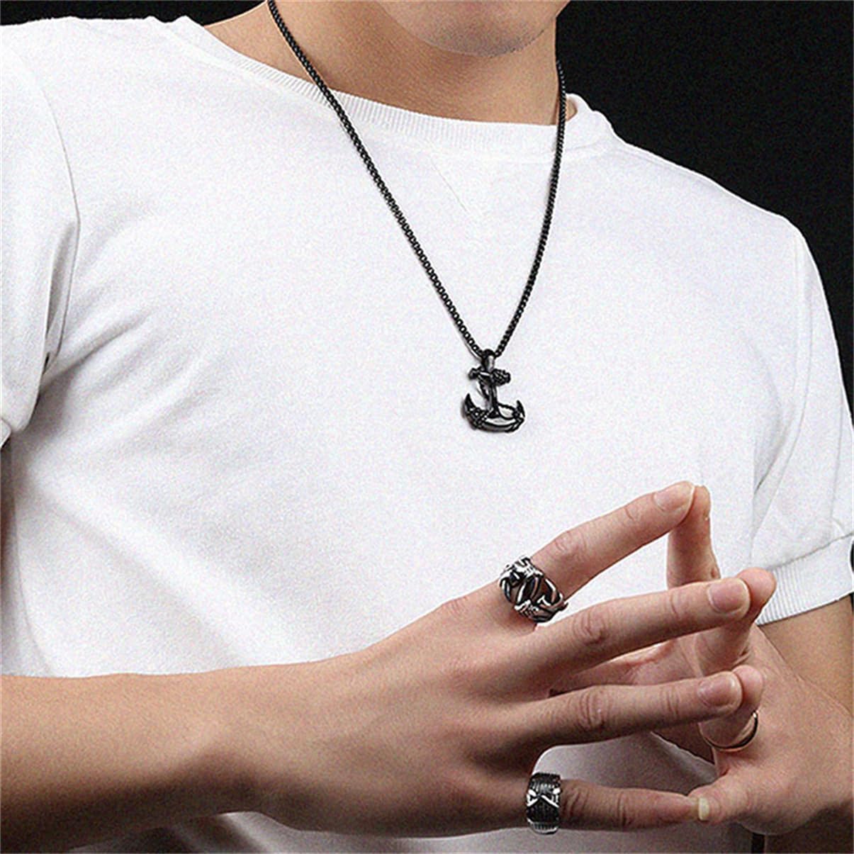 Anchor Necklace for Men,Vintage Pirate Necklace,Gothic Stainless Steel Pendant,Punk Anchor Chain Jewelry for Women - Image 2