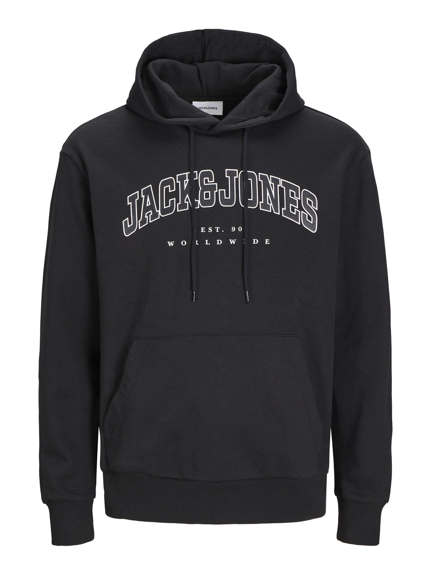 Jack & Jones Men's Black Jack&Jones Plus Jjecaleb Varsity Sweat Hood Noos Pls, Xxxxl