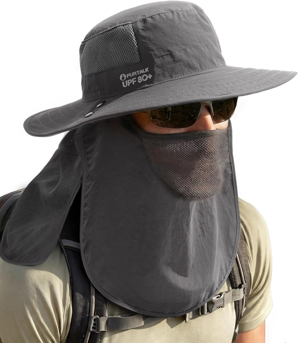 FURTALK Sun Hats for Men Women Fishing Hat with Face Cover Neck Flap UPF 80+ Wide Brim Hiking Safari Summer Bucket Hats